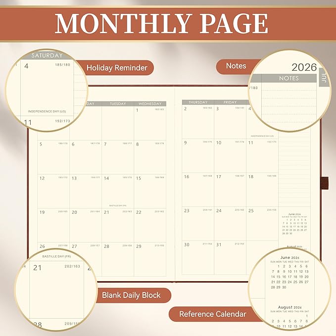 2026-2027 Planner - Academic Planner 2026-2027, July 2026 - June 2027, 9" x 11", Leather Planner Large, Monthly Weekly Planner with Pen Holder + Elastic Closure + Leather Hardcover + Bookmarks - Brown