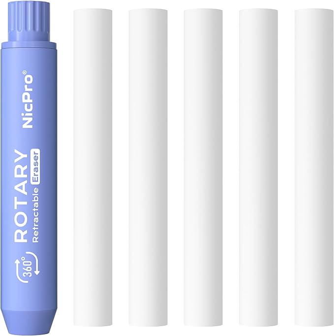 Nicpro 5+1 Pack Rotary Retractable Erasers, Soft TPE Rubber Twist Large Pencil Erasers with 5 Refills, Clean-Erasing Eraser for Kids & Students, School Office Supplies Stationary Set (Purple)