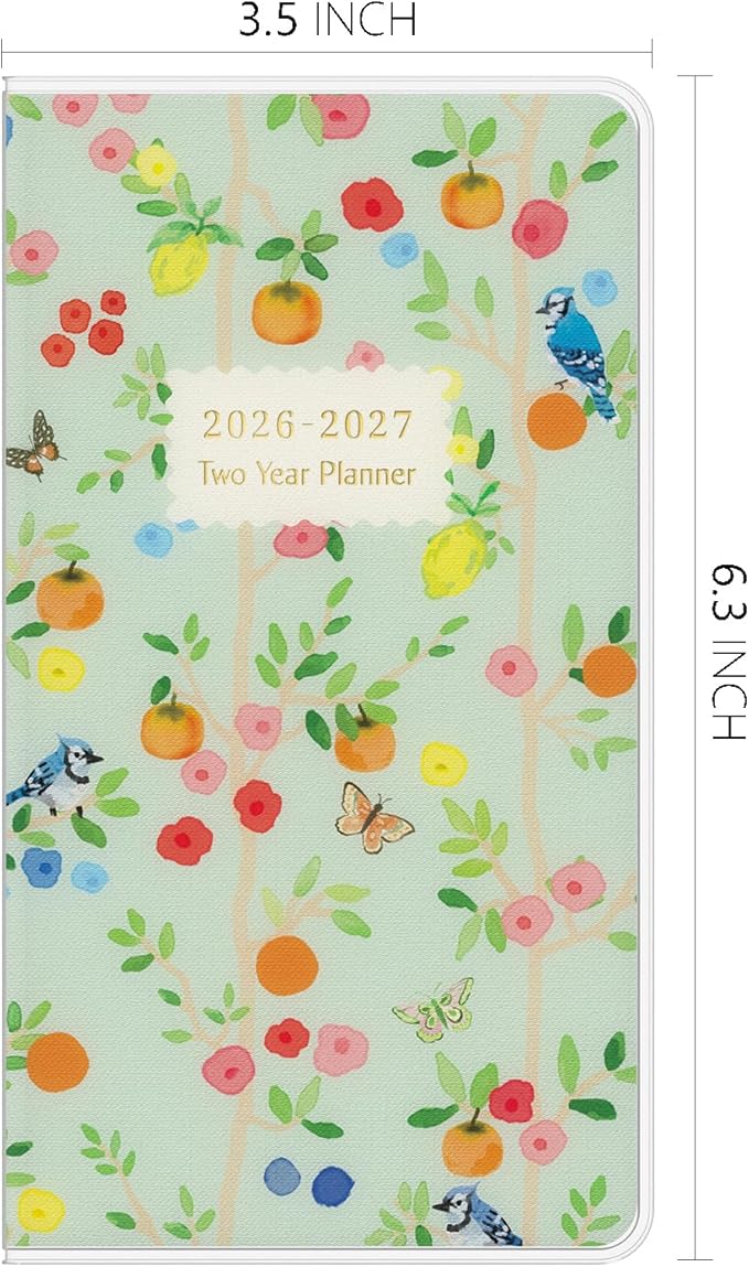 Pocket Calendar 2026-2027, Jotsome 2 Year Monthly Planner from Now to December 2027, 3.5"x6.4", Small Pocket Planner with PVC Cover for Purse, Bluebird
