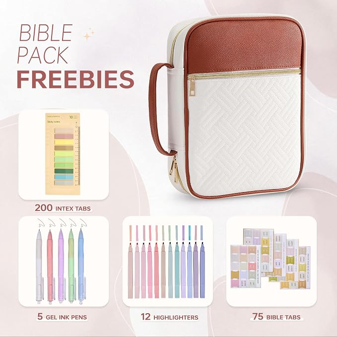 Bible Cover Bible Book Cover Bible Case for Women Men Canvas Carrying Case Book Protector Quilted Vegan Leather Bible Covers Study Supplies Accessories Christian Gift (Brown, One Size)