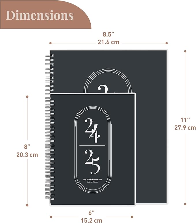 Rileys Academic Planner 2025-2026, Daily, Weekly & Monthly Planner, July 2025 - June 2026, Student Notes Pages, Twin-Wire Binding, Weekly Agenda for School & Work (8.5 x 11-Inches, Black)