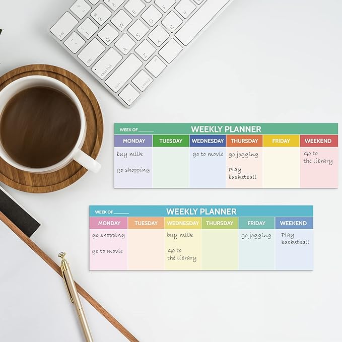 200 Sheets Horizontal Weekly Planner Sticky Notepad 2.8 x 9.5 Inch Adhesive Weekly Schedule Pad to Do List Notepad Weekly Calendar Pad for Planner Reminder Studying Office School Supplies (Colorful)