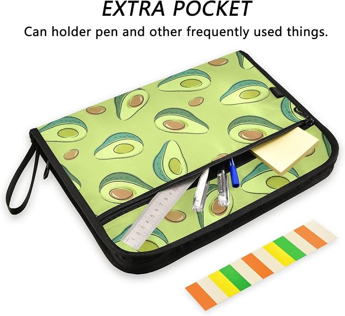 Avocados Green 13 Pockets Expanding File Folder with Sticky Labels Accordion File Folder Document Organizer Letter Size A4 Papers Expandable File Keeper