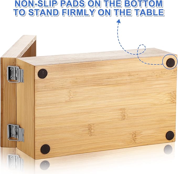 Henoyso 3 x 5 Inch Index Card Holder Set, Bamboo Organizer Box with 50 Dividers & 2 Sheets Alphabet Number Stickers File Note Holders, Holds 1200 Cards for Office Business Home Kitchen, Wooden Color