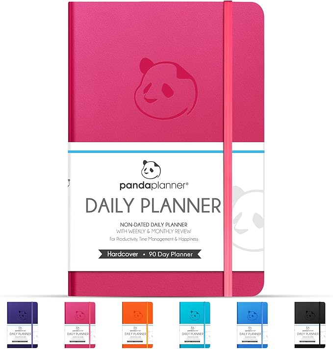 Panda Planner Classic Daily Planner 2026 – A5 Undated Daily Productivity & Quarterly Planner with Hourly Schedule, To Do List, Daily Journal, Goal Planner, Habit Tracker & Gratitude Organizer for Focus – Raspberry