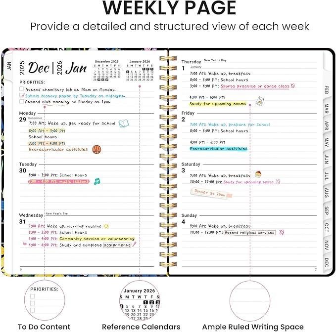2026 Planner, Weekly and Monthly Calendar Planner for Women, Jan 2026 - Dec 2026, Hardcover Planning Agenda book with Tabs, Spiral Bound, Inner Pocket, Perfect for School Office Supplies, 8.5" x 11" - Painted Garden
