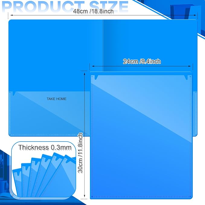 Henoyso 24 Pcs Folders with Pocket School to Home Folder Heavy Duty 2 Pocket Homework Folders with Clear Front Pockets for School Students Parent Teacher Communication (Blue)