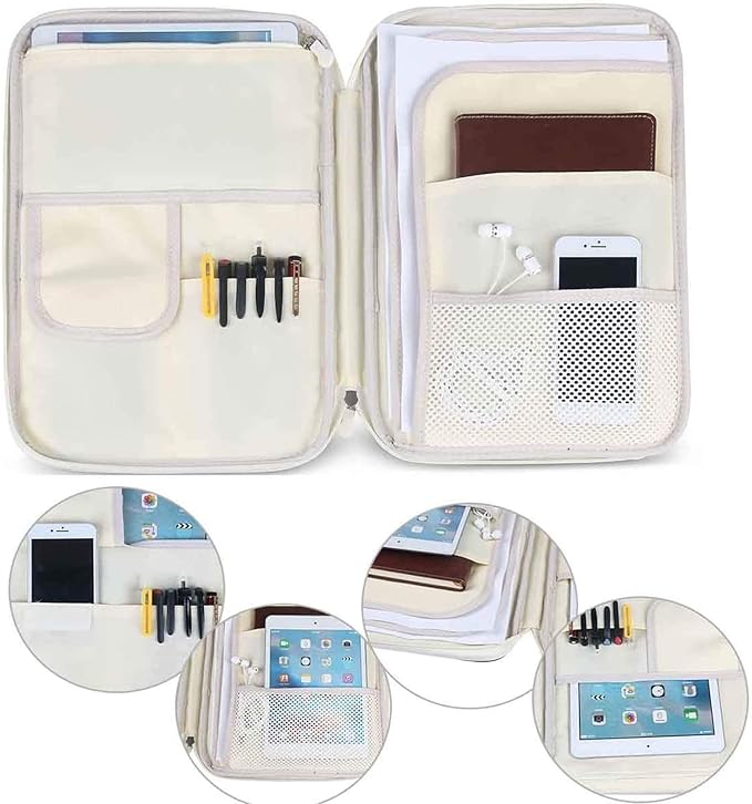 JAKAGO A4 Travel Portfolio Multifunctional Document Organizer Zippered Case for Office Supplies (Flamingo)