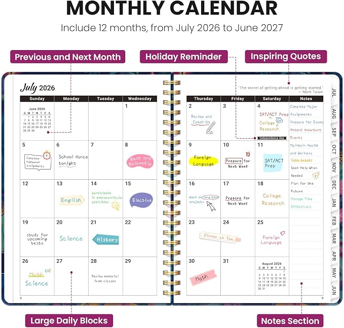 Planner 2026–2027, Academic Planner Weekly and Monthly Calendar Jul 2026 – Jun 2027 Hardcover Planner with Tabs and Pocket, Spiral Bound Agenda Book for Student & Teacher, 6.3" x 8.5", Wild Jungle