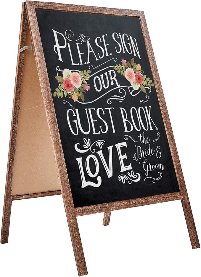 RHF Double Sided Chalk Board Sign,Chalkboads Sidewalk Sign,Sandwich Chalkboards, A-Frame Wedding Decoration,Non-Porous Message, Chalkboard Easel,Store Display Sign Blackboard 40",Brown