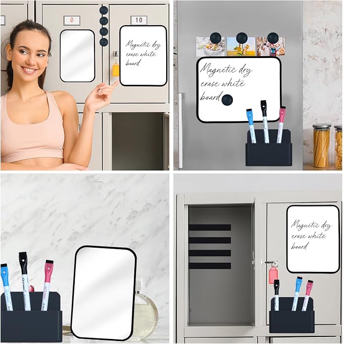 Denylo pro Magnetic Locker Accessories Kit Back to School Essentials Locker Organizer Supplies Includes Whiteboard Mirror Storage Box Dry Erase Marker and More for Back to School Essentials，Black