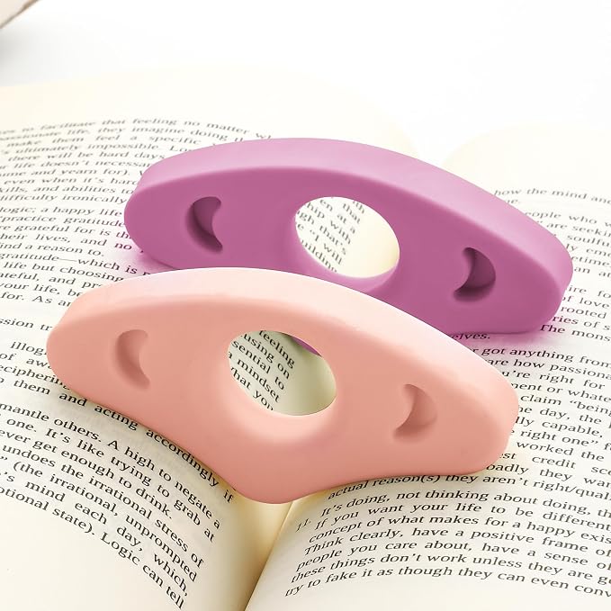 Book Page Holder, Silicone Book Thumb Page Holders for Reading Hands Free, Book Lovers Gifts & Book Accessories, 2 Pack (Small Size, Pink - Purple)