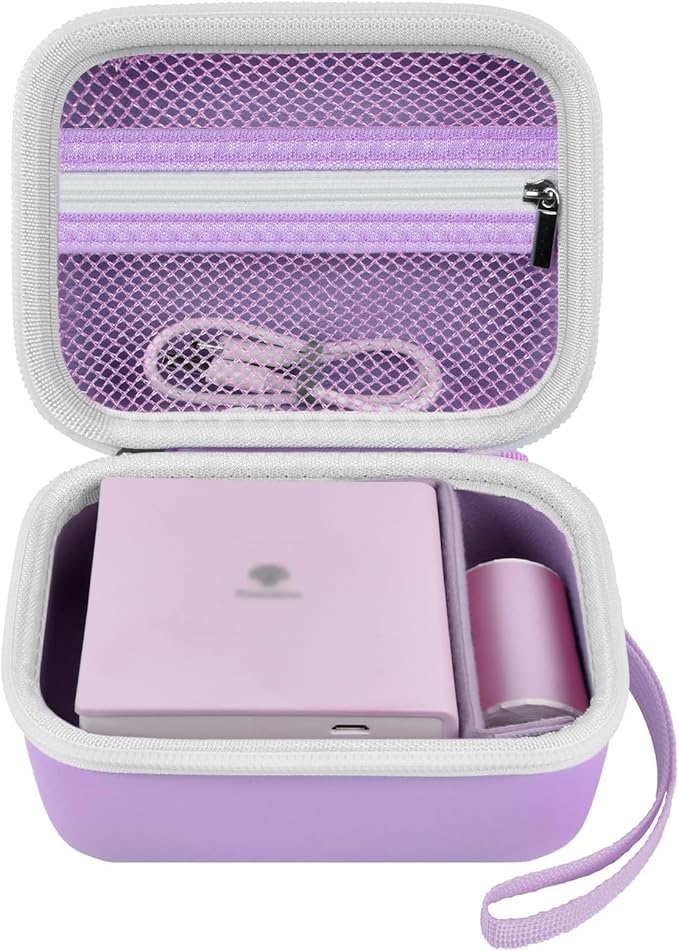 Sticker Printer Case for Memoking T02/ for ETIKEZ PM290C/ for Nelko PM230/ for Phomemo M02/ T02/ Q30S Mini Pocket Printer Machine. Holder for Label Maker, Thermal Paper, USB Cable (Box Only) -Purple