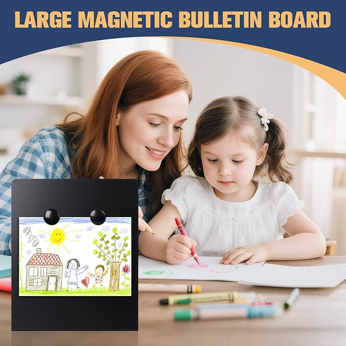 Large Magnetic Bulletin Board with Stand, 12x10x3.75inch Metal Magnet Display Board, Tabletop Memo Board, Magnetic Display Stand with 2 Magnets for Home School Office (1 PCS, 12x10x3.75inch)