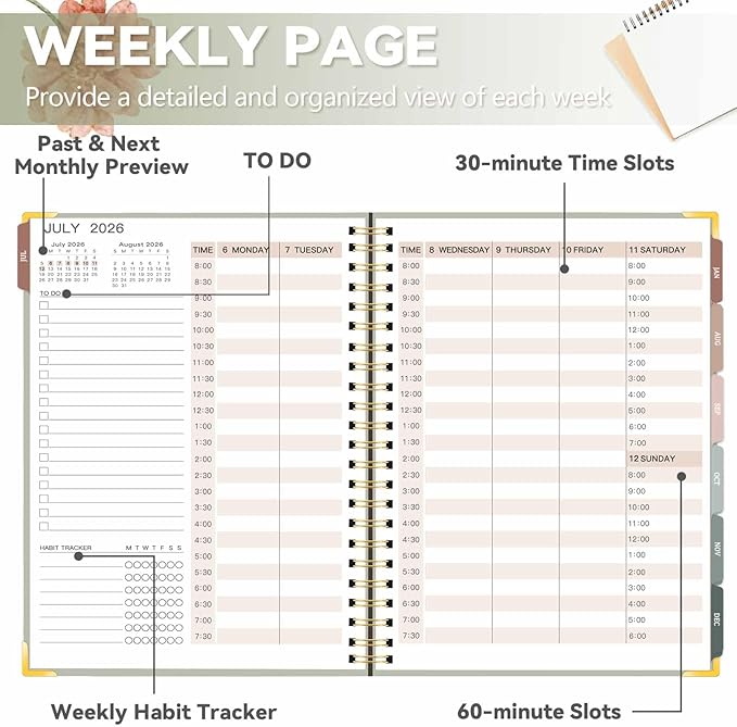 Large 2026-2027 Academic Planner, Weekly & Monthly Appointment Book from Jul. 2026 - Jun. 2027, Work & Life Daily Hourly Planner with Time Slots, A4 Agenda Organizer for School,Pastel Green,8.5" x 11"