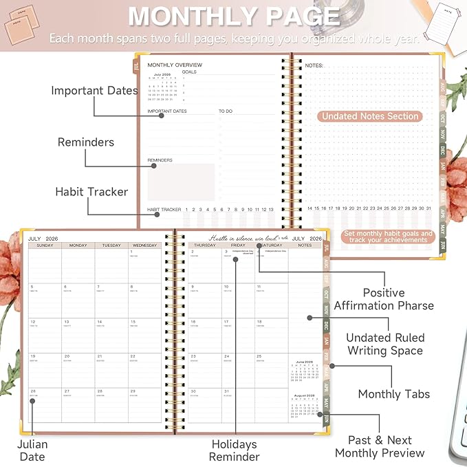 2026-2027 Academic Planner, Weekly & Monthly Appointment Book from Jul. 2026 - Jun. 2027, Work & Life Daily Hourly Planner with Time Slots, A5 Agenda Organizer for School Office, Brown, 8.4"x 6.1"