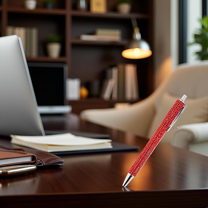 Red Rhinestone Bling Metal Ballpoint Pens Stationery Press Pen Black Ink Gift Pens for Women Girls Coworkers Novelty Cool Signature Pen Writing and Correction Supplies