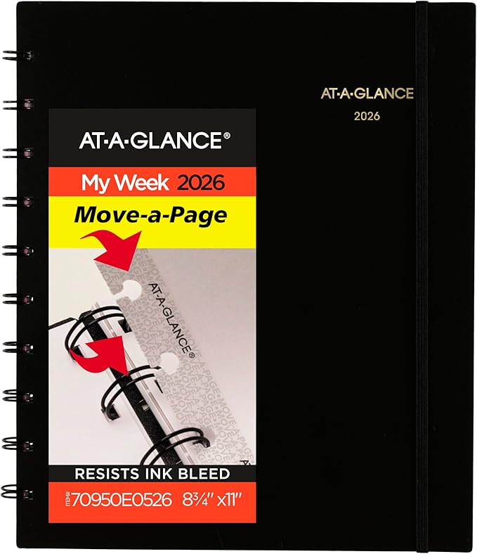 AT-A-GLANCE 2026 Appointment Book Planner, Weekly & Monthly, 8.75" x 11", Large, Move-A-Page, Black (70950E0526)