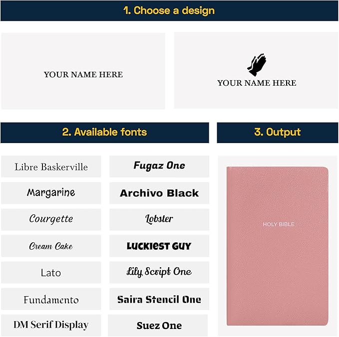 Personalized NKJV Bible Faux Leather Small Print Economy Bible with Custom Name at The Lower Right Side & Red-Highlighted Verses, Custom Gift for Christian & Religious Events | Pink