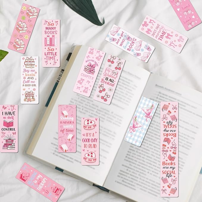 Wxiben Coquete Magnetic Bookmark Gifts - 30PCS Bows Magnetic Bookmarks Pink Bow Book Marks Cute Flower Cake Cherries Page Magnets Marker Clip for Book Lovers Reading Bookis Gift