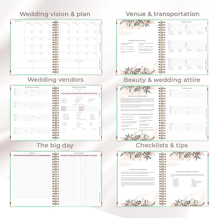Clever Fox Wedding Planner – Notebook Organizer for Bride – Wedding Planning Binder Book with Pockets – Engagements Gift, 10x11″ (Mint Green)