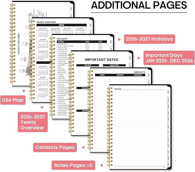 2026 Planner, Weekly and Monthly Calendar Planner Book, January 2026 - December 2026, Hardcover Spiral Planner with Monthly Tabs, Notes Pages, Perfect for Women & Men, A5 (6.4" x 8.5") - Bird