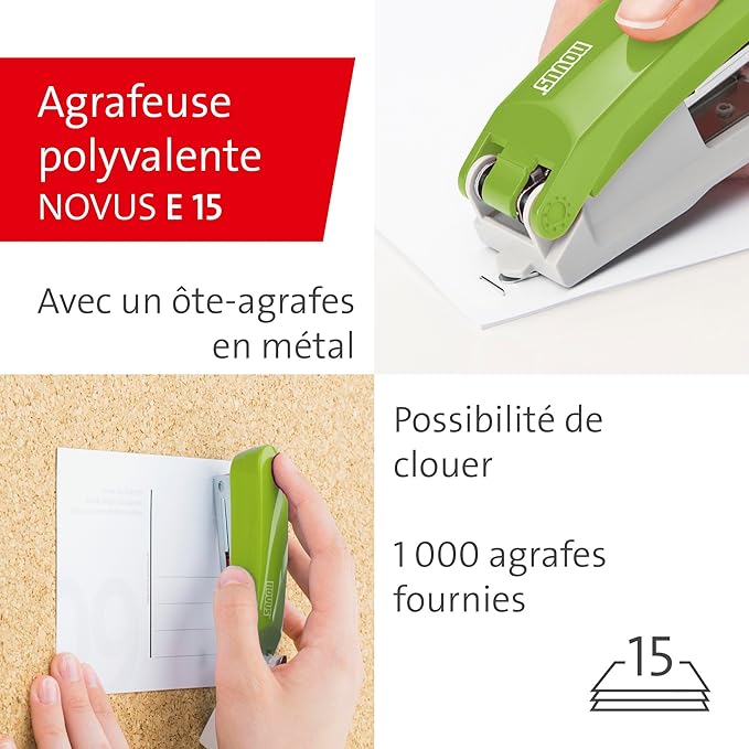 Novus 020-1874 Twin Set Stapler with Punch E 15/E 210 – Desk Set Green