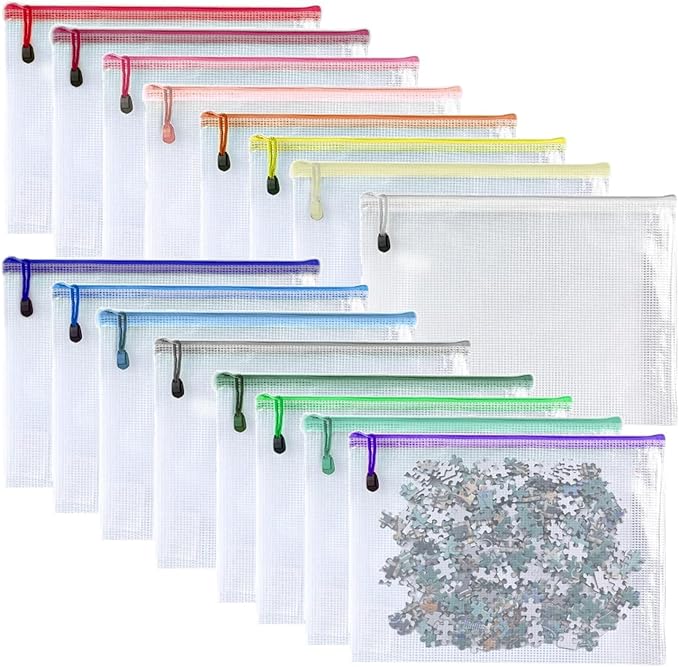 Plastic Mesh Zipper Pouch Document Folders Bag Zip File Bags for Office Supplies Storage-15 Pcs (Multicolor, 8"x 10")