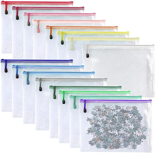 Plastic Mesh Zipper Pouch Document Folders Bag Zip File Bags for Office Supplies Storage-15 Pcs (Multicolor, 6"x 8")