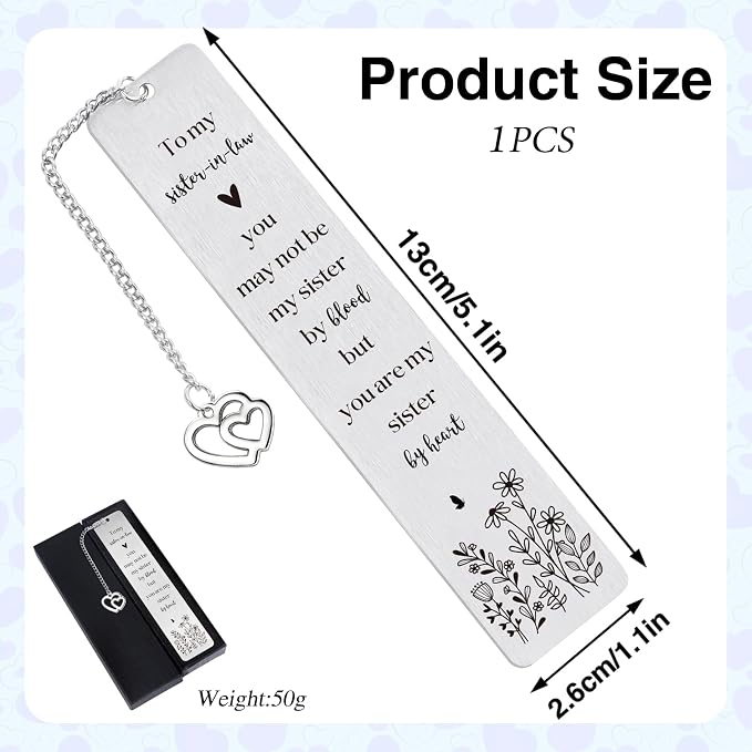 Sister in Law Bookmark Gifts - Sister in Law Bookmarks for Women, Anniversary Wedding Christmas Thanksgiving Birthday Marriage Mothers Day Wedding Gifts for Sister-in-Law