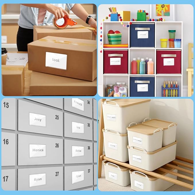 56 Pack Clear Self-Adhesive Pockets, 3" x 5" Index Card Pockets with Top Open Loading, PVC Label Holders for Organizing Storage Bins, Library Card, Drawer, and Protecting Your Cards