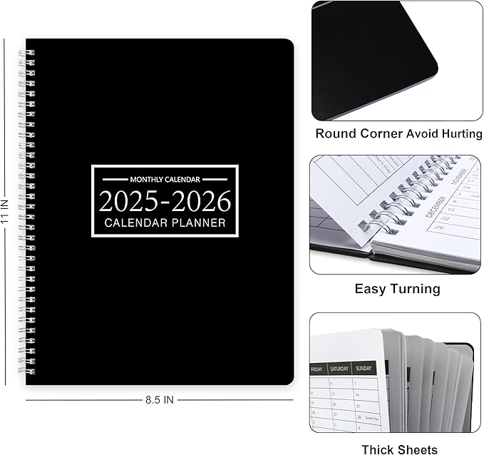 Monthly Academic Planner 2025-2026 Monthly Calendar Planner from Jan 2025 - Dec 2026, 9'' x 11'', Organize Schedule for School, Office, Family