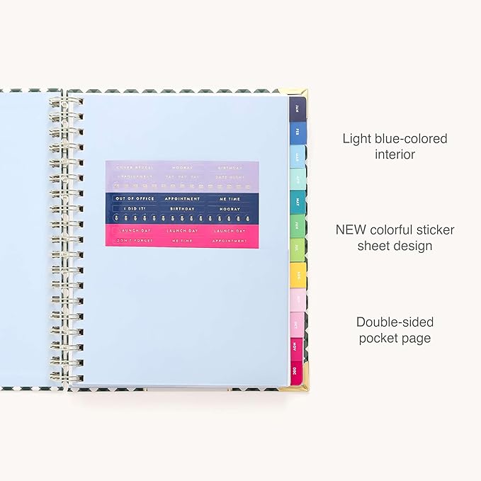 Simplified 2026 12-Month Spiral Weekly Planner — Camp Gingham — January 2026 - December 2026, Calendar Year Organizer with Stickers, Pockets, and Keepsake Box