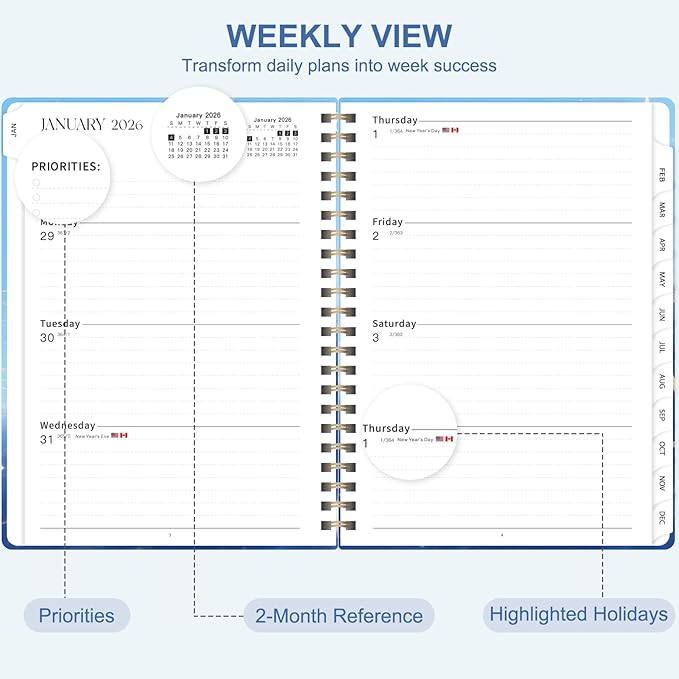 2026 Planner, Weekly and Monthly Academic Planner Calendar (JAN.2026 - DEC.2026), Planning Agenda Book, for Office Desk Accessories and School Supplies, A5(6.3" x 8.5") (Stellar Butterfly)