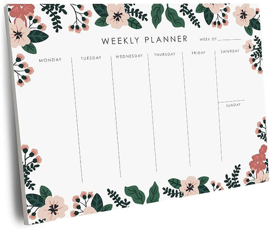 Weekly Planner Notepad - 9x7” inches, 52 tear off sheets - Undated Desk Planner Pad Calendar Notepad Organizer for Weekly To Do List, Notes and Schedule (Floral)