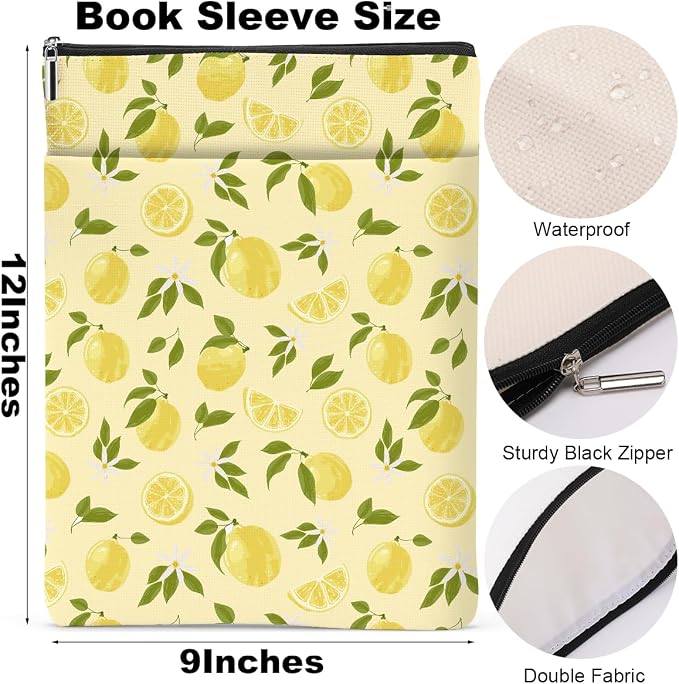 Book Sleeve Book Lovers Gifts Waterproof Books Pouch Protector Cover Reading Accessories Gifts for Women Girls Bookworm Coworker Sister Reader Librarian Birthday Graduation Christmas, Lemon Lover Gift