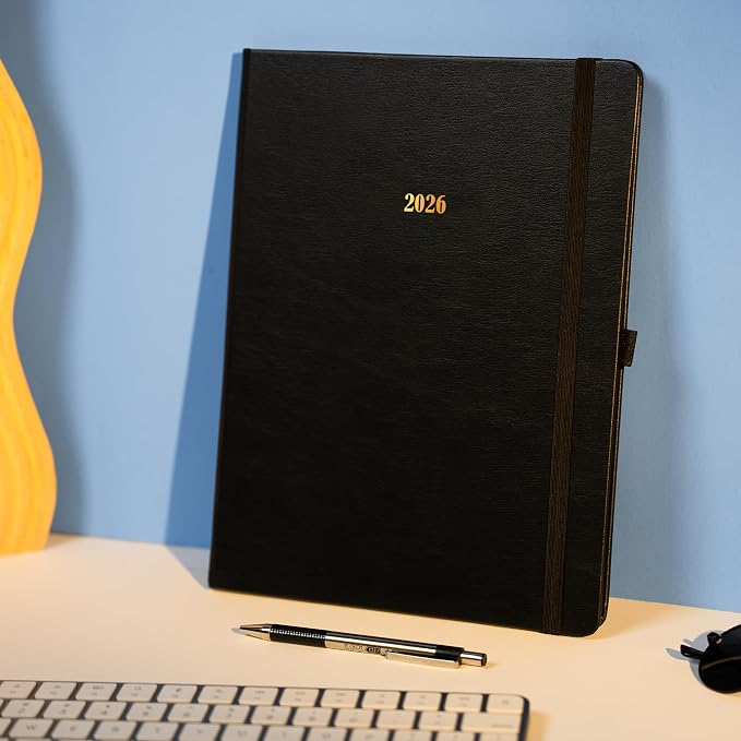 Ensight 2026 Hardcover Appointment Book & Planner 8.5" x 11" inches Large Tabbed Daily Hourly Weekly Planner Schedule Book 15 Minute time Slots Business & Personal Planner Jan 2026 Dec 2026 Black