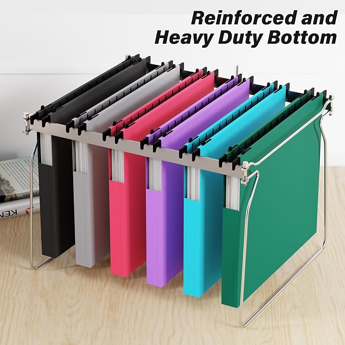 Ansook Letter Size Hanging File Folders Extra Capacity,Heavy Duty 1" Expandable File Folder Organizer,12 Pack Pastel Color File Cabniet Folders,Reinforced Plastic Hang Folders for File Frame Box