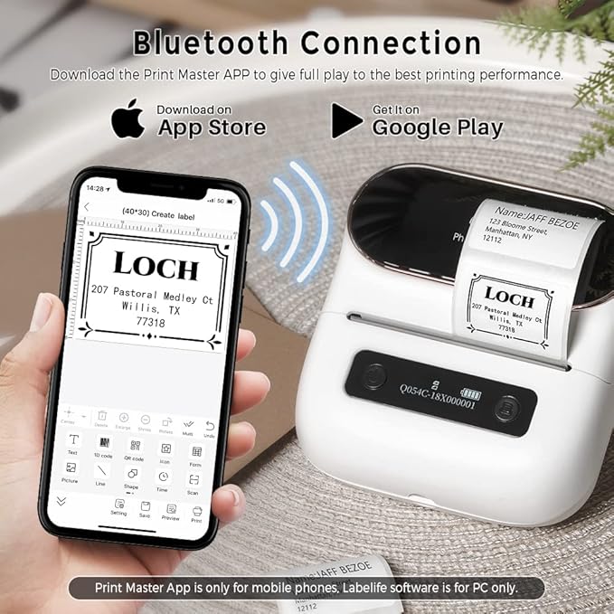 Phomemo M220 Label Maker, Bluetooth Thermal Label Printer, Barcode, Name, Address, Labeling, Mailing, Small Business and More with 1 Roll 1.57"x1.18" and 3 Rolls 1.96" x 3.14" Label Tapes