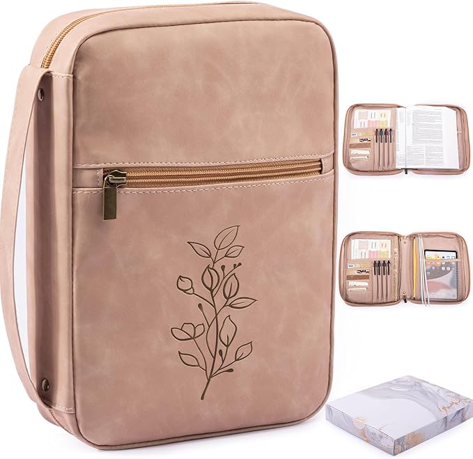 Large PU Leather Bible Cover - Debossed Case with Pocket - Gift Boxed for Men & Women