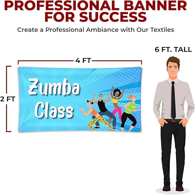 Zoomba Class Large Banners and Signs for Outdoor by Mavis Printing-Polyester Banner with 4 Holes for Easy Hang Indoor & Outdoor|4x1 Feet HD Print Sign to Promote Church| Made in USA