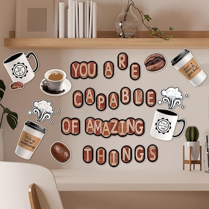Teling 89 Pcs Industrial Cafe Bulletin Board Set Coffeehouse Themed Bulletin Board Industrial Cafe Classroom Decor Bulletin Board Themed Sets Coffee Classroom Decor for Classroom Home (Novel Style)