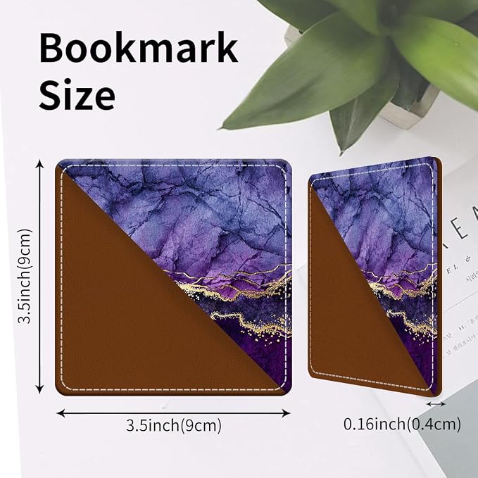 Cute Leather Bookmarks, Fun Triangle Making Corner Bookmark, Book Accessories for Reading Book Lovers, Unbreakable Page Markers for Women Men Luxury Purple Marble