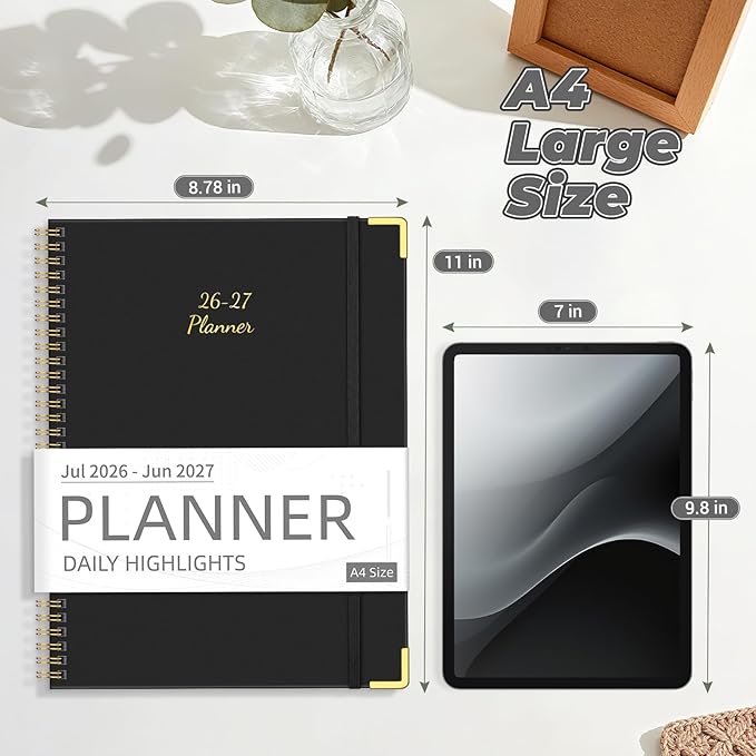 Academic Planner 2026-2027 (8.5" x 11") - Weekly & Monthly Planner (Jul. 2026 - Jun. 2027), Column View Calendar Organizers, Hardcover Agenda Book with Tabs for Office & School, Black