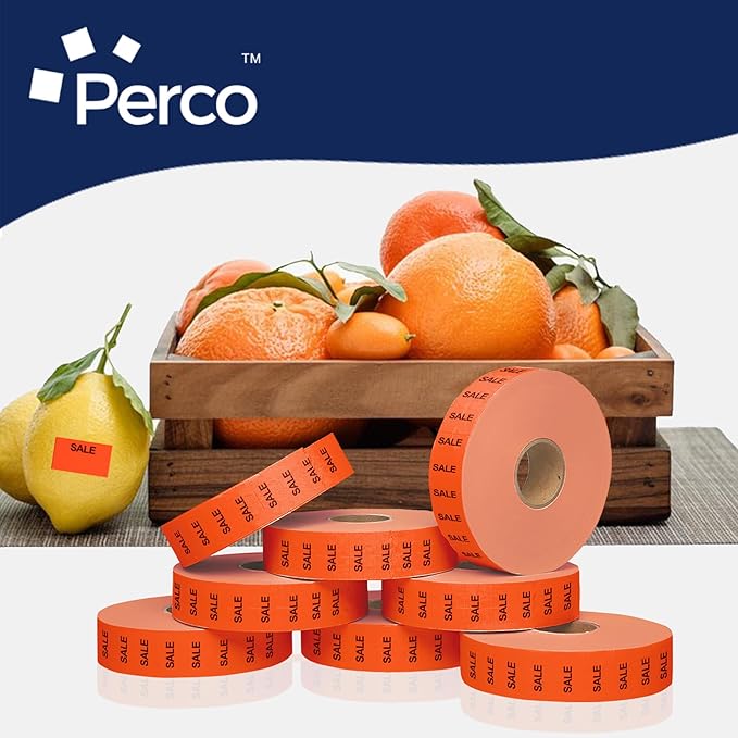 Perco "Sale" Fluorescent Red Pricing Labels for Monarch 1131 Price Gun – 8 Sleeves, 64 Rolls Value Pack - 160,000 Price Marking Labels – with Ink Rolls Included