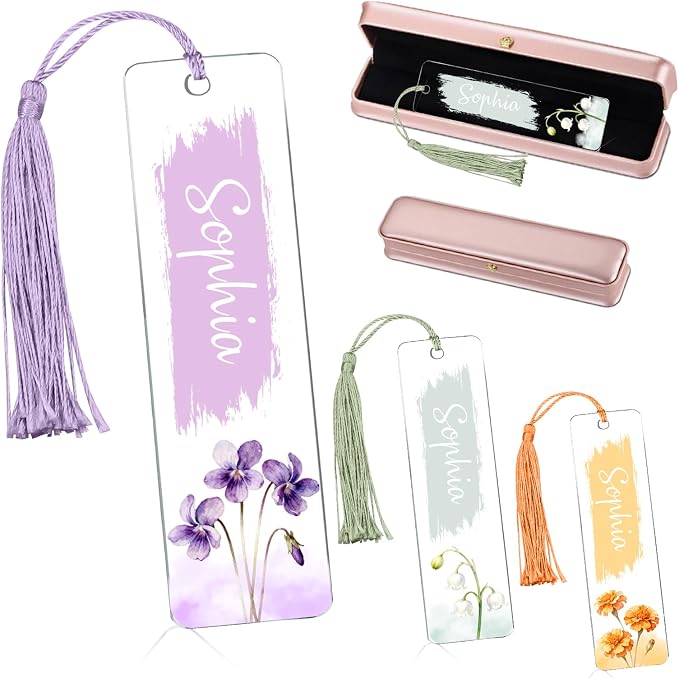 Personalized Bookmarks for Women Book Lover Birth Flower Birthday Customized Gifts for Reading Her Daughter Friends (Acrylic #5)