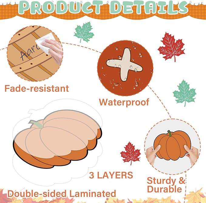 Fall Thanksgiving Bulletin Board Set Fall Pumpkin Classroom Decorations Autumn Maple Leaves Pumpkin Paper Cutouts Borders for Office School Thanksgiving Harvest Chalkboard Wall Supplies