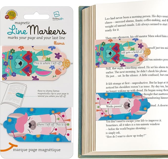 Gifts for Readers & Writers Linemarker Magnetic Bookmarks for Women & Men Llama, Set of 2 Magnet Bookmark Clips, Magnetic Page Holder & Book Marker for Reading with Cute Bookmarks Design for Kids