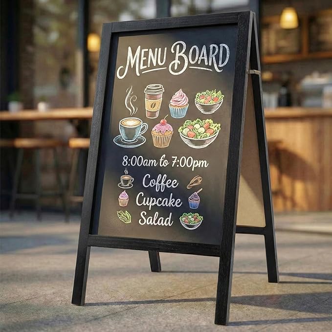 TEAKMAMA A Frame Chalkboard Sign, 40"x20" Extra Large Chalk Board Double-Sided Sidewalk Sign Sturdy Sandwich Menu Board for Restaurant Coffee Shop and Wedding, Black