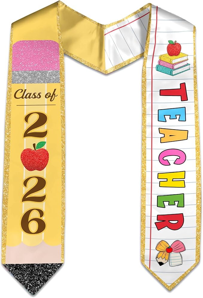 MDPrints Global Customized Graduation Stole Class Of 2026, Personalized Pencil Stole for Teacher, Gift For Graduation